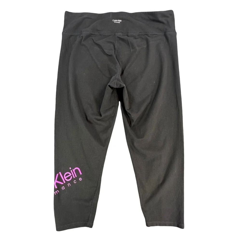 Calvin Klein Performance Leggings Womens 3X Black Cotton Stretch Capri Logo - Picture 2 of 9